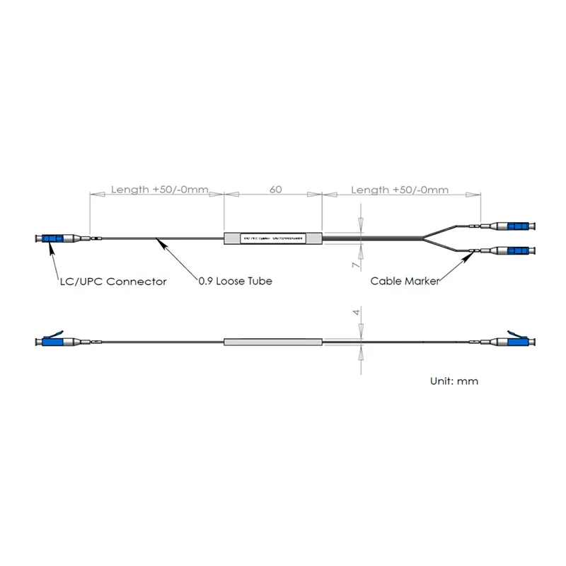 1 * 2 PLC Splitter LC / UPC Connector နှင့်အတူ